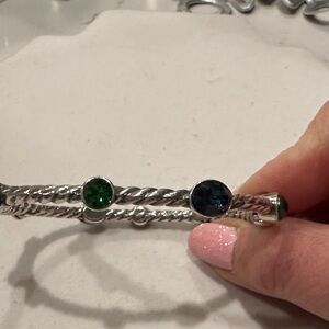 Brighton Elegant Silver Bracelet with Green and Blue Accents